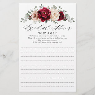 Burgundy Champagne Ivory Mauve Who Am I Game     