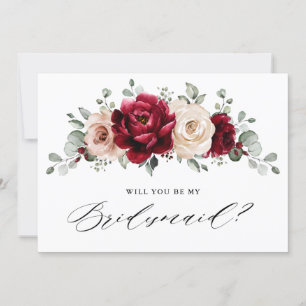 Burgundy Champagne Ivory Will you be my Bridesmaid Invitation