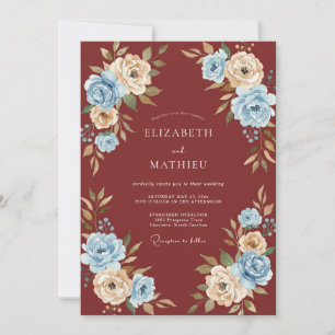 Burgundy Champagne Painted Petal Wedding Invitation