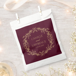 Burgundy Champagne Toile Floral Frame Wedding Favour Bags