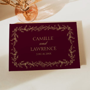 Burgundy Champagne Toile Floral Frame Wedding Guest Book