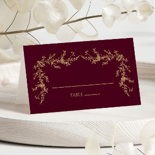 Burgundy Champagne Toile Floral Frame Wedding Place Card