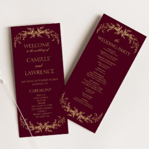 Burgundy Champagne Toile Floral Frame Wedding Programme