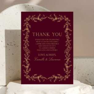 Burgundy Champagne Toile Floral Frame Wedding Thank You Card