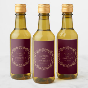 Burgundy Champagne Toile Floral Frame Wedding Wine Label