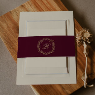 Burgundy Champagne Toile Floral Wedding Details Invitation Belly Band
