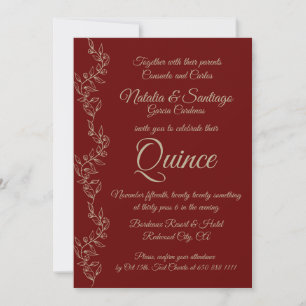 Burgundy Champagne Twin Boy Girl Fiesta de Quince Invitation