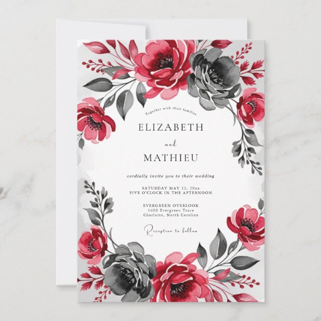 Burgundy Charcoal Dramatic Winter Wedding Invitation (Front)