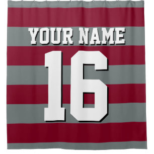 Burgundy Charcoal Sports Jersey Preppy Stripe Shower Curtain