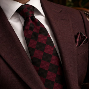 Burgundy Charcoal Woven Argyle Tie