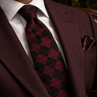 Burgundy Charcoal Woven Argyle Tie