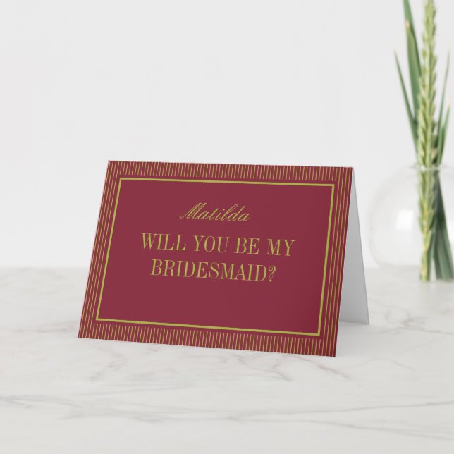 Burgundy & Chartreuse Wedding Bridesmaid Proposal Card (Front)