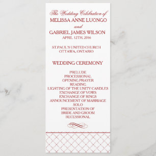 Burgundy Checked Pattern Wedding Ceremony Program Programme