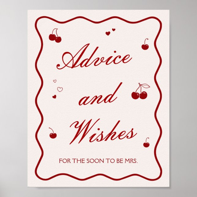 Burgundy Cherry Bridal Shower Advice and Wishes Poster (Front)