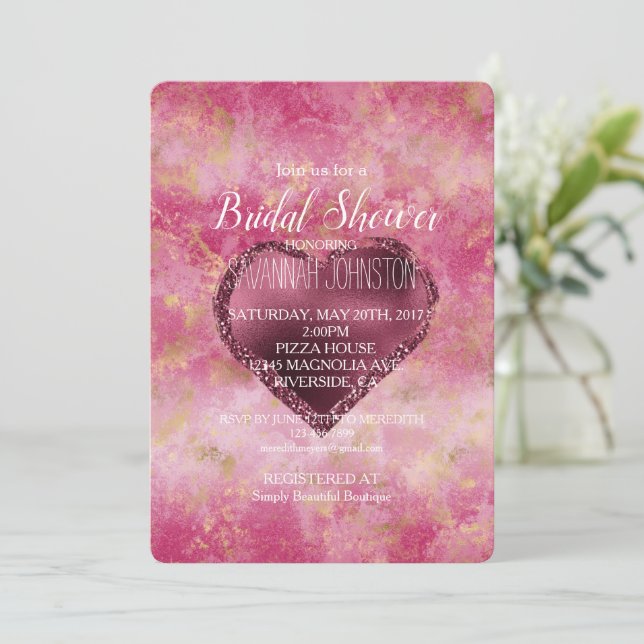 Burgundy Cherry Glitter Heart  Invitation (Standing Front)