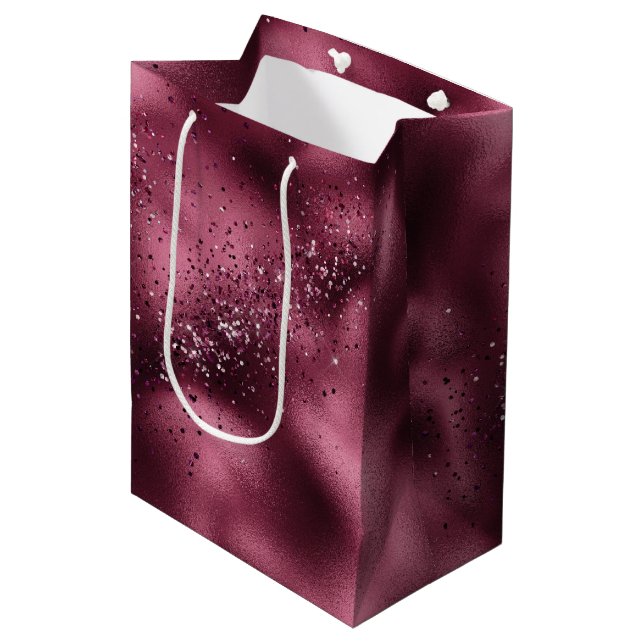 Burgundy Cherry Glitter Sparkle  Medium Gift Bag (Front Angled)