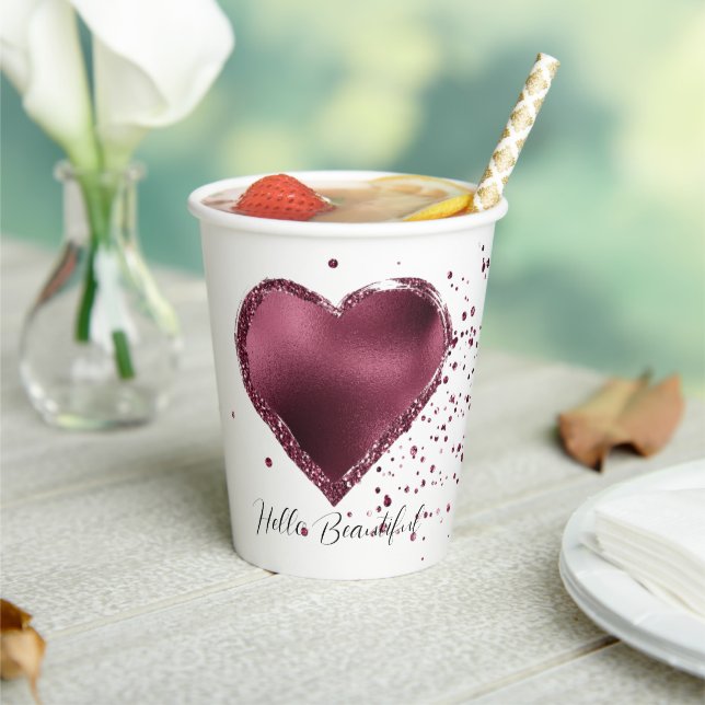 Burgundy Cherry Glitter Sparkle   Paper Cups (Insitu)