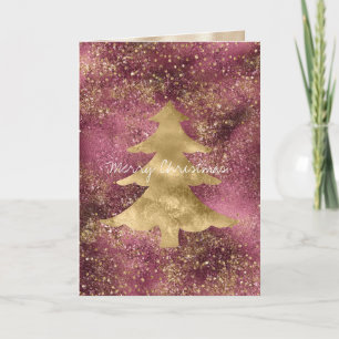Burgundy Cherry Gold Glitter Christmas Tree Card