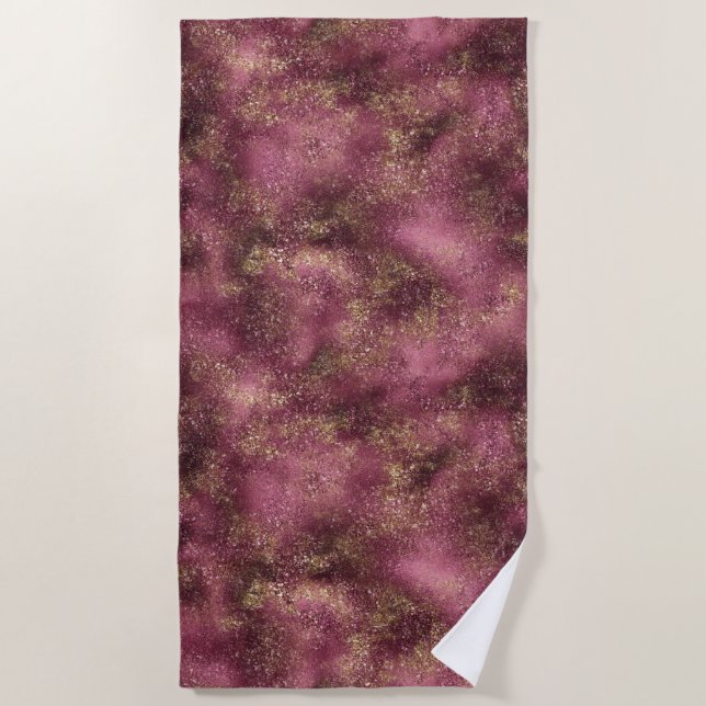 Burgundy Cherry Gold Glitter Glitz              Beach Towel (Front)
