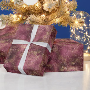 Burgundy Cherry Gold Glitter Glitz  Wrapping Paper
