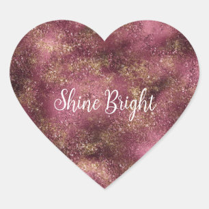Burgundy Cherry Gold Glitter Sparkle    Heart Sticker