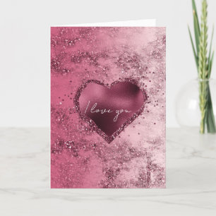 Burgundy Cherry Gold Ombre Glitter Sparkle Heart Thank You Card