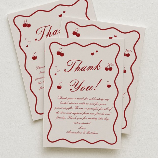 Burgundy Cherry On Top Bridal Shower  Thank You Card (Creator Uploaded)