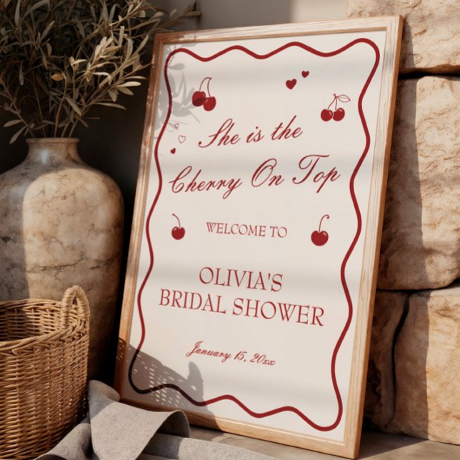 Burgundy Cherry On Top Bridal Shower Welcome Poster (Creator Uploaded)