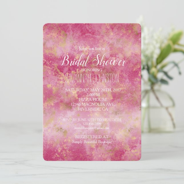 Burgundy Cherry Pink Gold Bridal Shower Invitation (Standing Front)