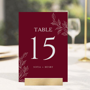 Burgundy Chic Botanical Wedding Table Number