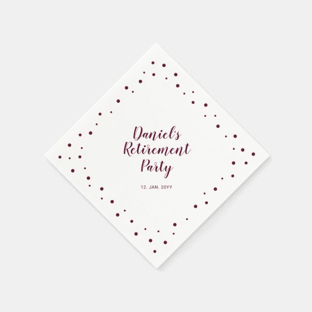 Burgundy Chic Confetti Modern Retirement Party Napkin (Corner)