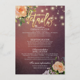 Burgundy Chic Floral String Lights Wedding Detail Invitation