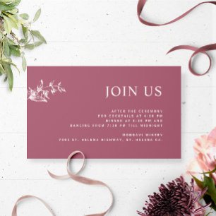 Burgundy, Chic Modern Join Us Reception Wedding  Enclosure Card