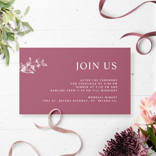 Burgundy, Chic Modern Join Us Reception Wedding  Enclosure Card (Creator Uploaded)