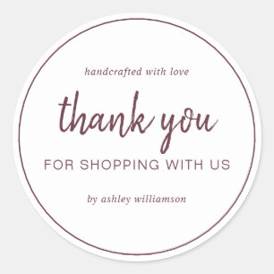 Burgundy Chic Script Thank You For Shopping Classic Round Sticker