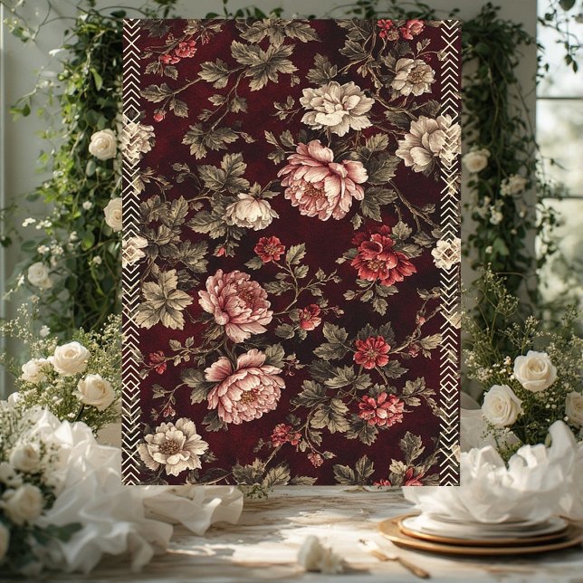Burgundy Chinoiserie Christmas Romantic Floral Art Tissue Paper (Burgundy Chinoiserie Christmas Romantic Floral Art Tissue Paper)