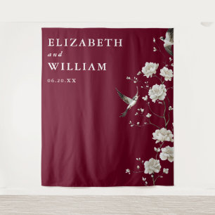 Burgundy Chinoiserie Wedding Photo Backdrop Tapestry