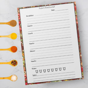 Burgundy Chintz Food Journal - Trendy Meal Diary Notepad