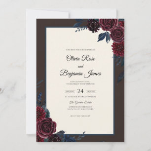 Burgundy Chocolate Rose Wedding Invitation