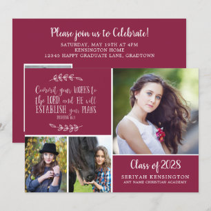 Burgundy Christian Proverbs Graduation Invitation