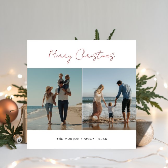 Burgundy Christmas Beachy Family Kids Funny Photo Holiday Card (Creator Uploaded)