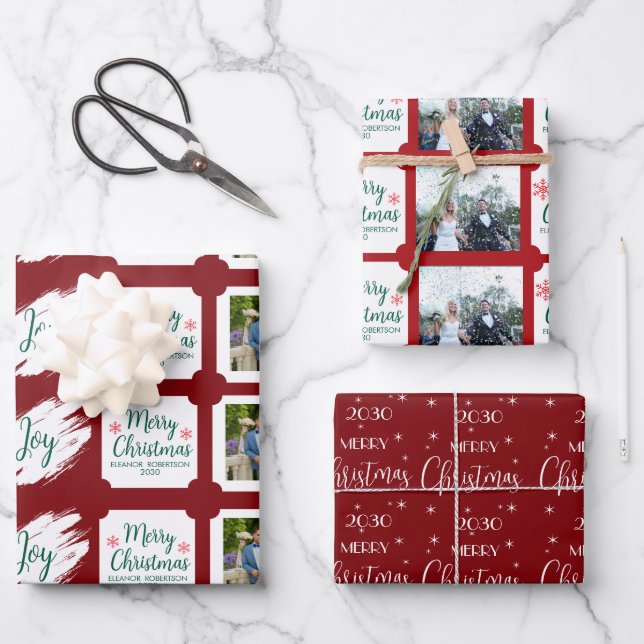 Burgundy Christmas Elegant Star Pattern  Wrapping Paper Sheet (Front)