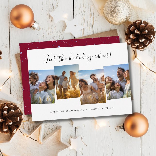 Burgundy Christmas Greetings Funny Family Photo Holiday Card (Creator Uploaded)