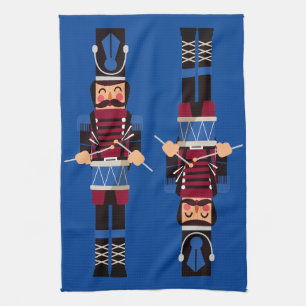 Burgundy Christmas Nutcracker Drummers Tea Towel