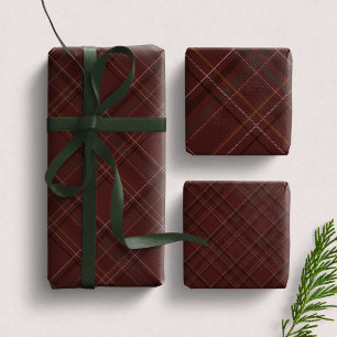 Burgundy Christmas plaid dark elegant holiday Wrapping Paper Sheet