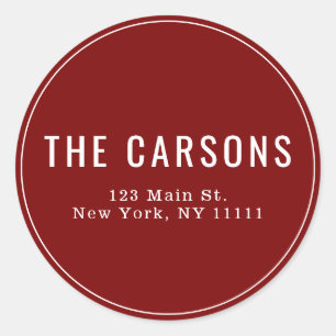 Burgundy Christmas Round Return Address Label