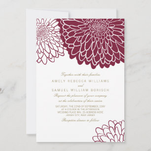 Burgundy Chrysanthemum Gold Text Simple Wedding Invitation