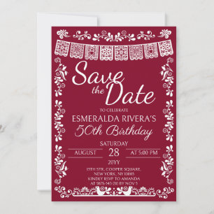 Burgundy Cielito Lindo Save the Date Birthday Invitation