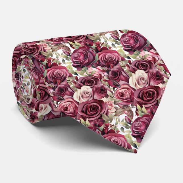 Burgundy Cinnamon Wine Roses Tie (Rolled)