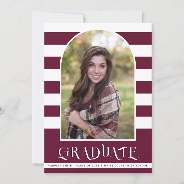 Burgundy Class of 2023 arch photo graduation Announcement (Front)